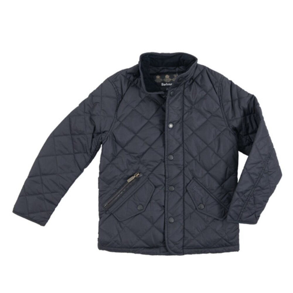 Barbour Chelsea Boys Large (Age 10-11) Black Quilted Jacket with Leather Detail